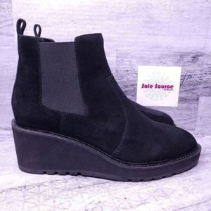 Cecelia New York Gemma Suede Pull on Chelsea Wedge Ankle Boot Black sz 9.5 NEW